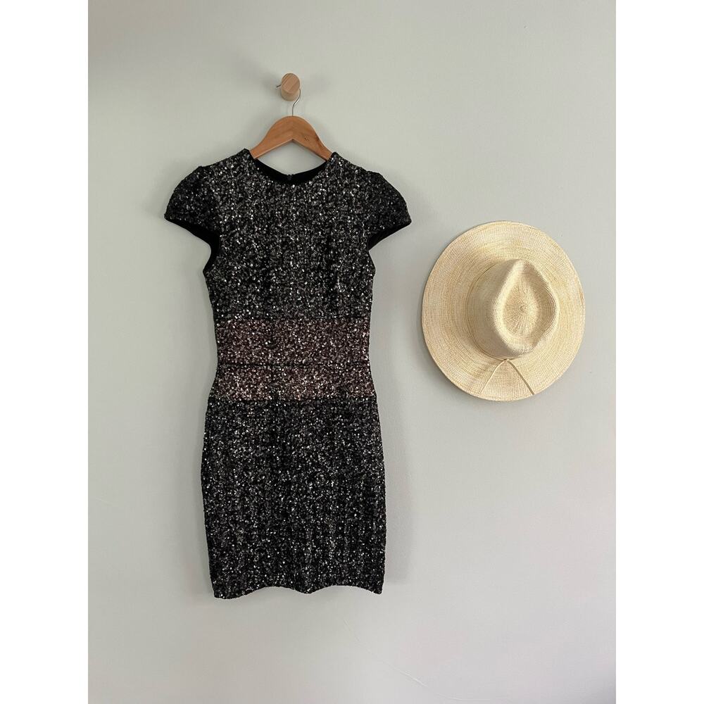 Dress the Population | Sequin Black and Gold Colorblock Party Mini Dress | Sz S